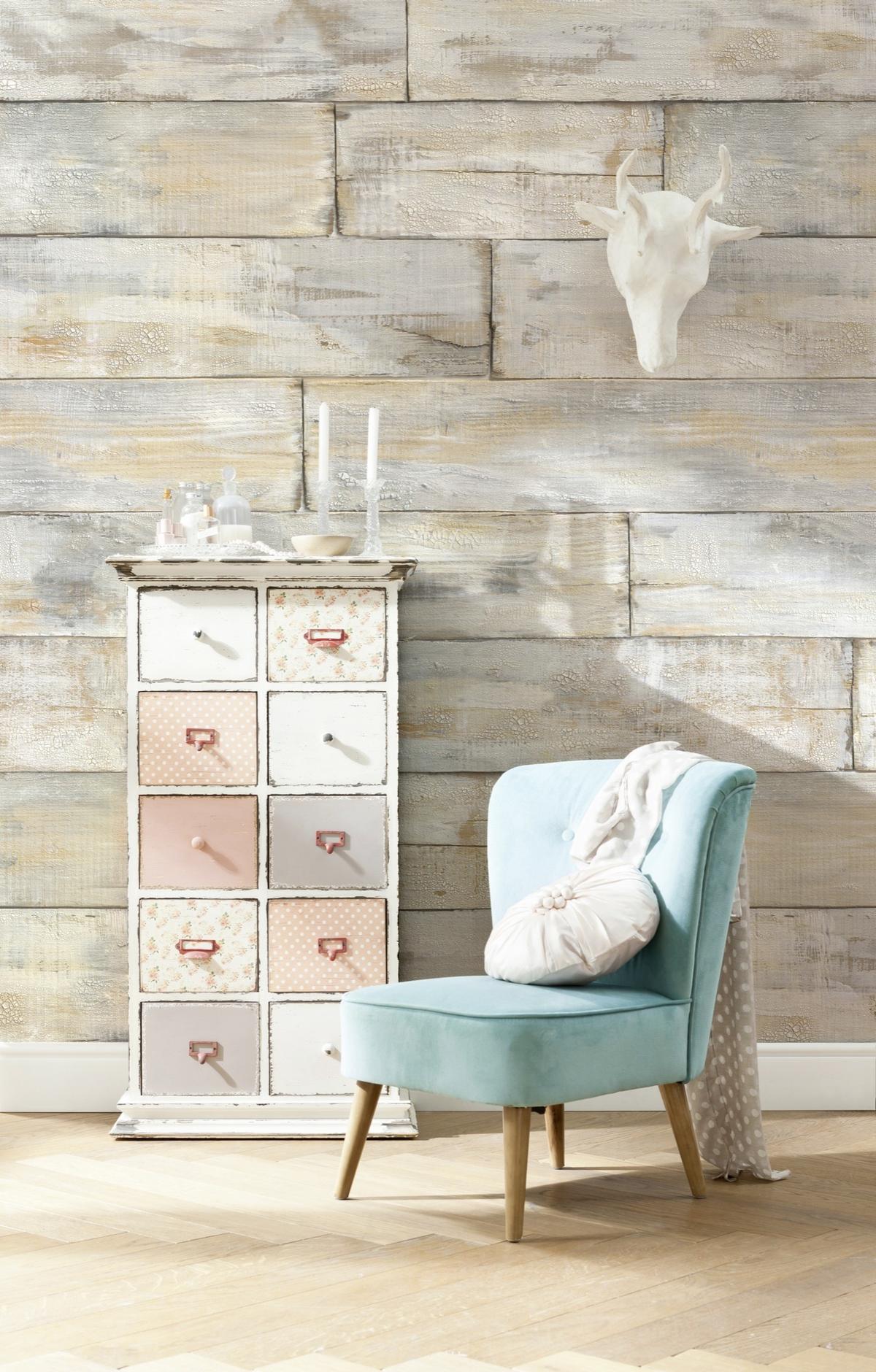 Vliestapete Holzoptik - Beige/Braun, ROMANTIK / LANDHAUS, Papier (368/248cm)