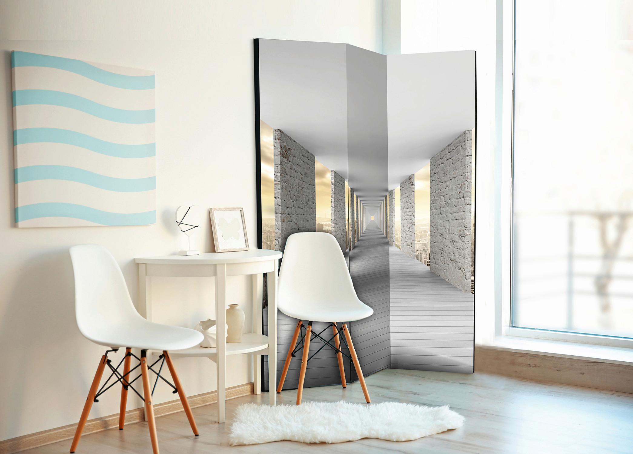 Paravent Weiß Sahara B: 135 cm - Weiß/Sahara, Basics, Holz/Textil (135/172/3cm) - artgeist