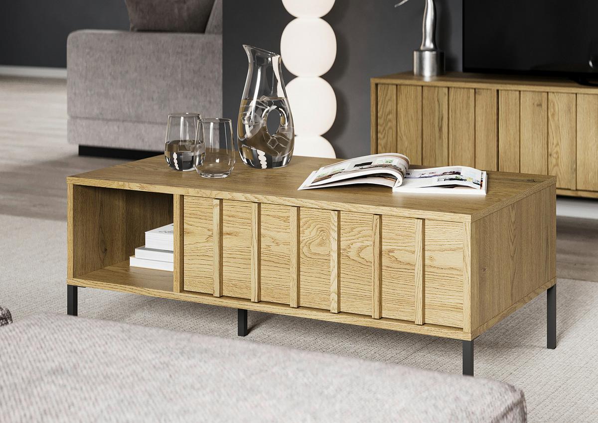 Couchtisch Louisiana Eichefarben L: 100cm - Eichefarben/Schwarz, Design, Holz/Metall (100/55/40cm) - MID.YOU