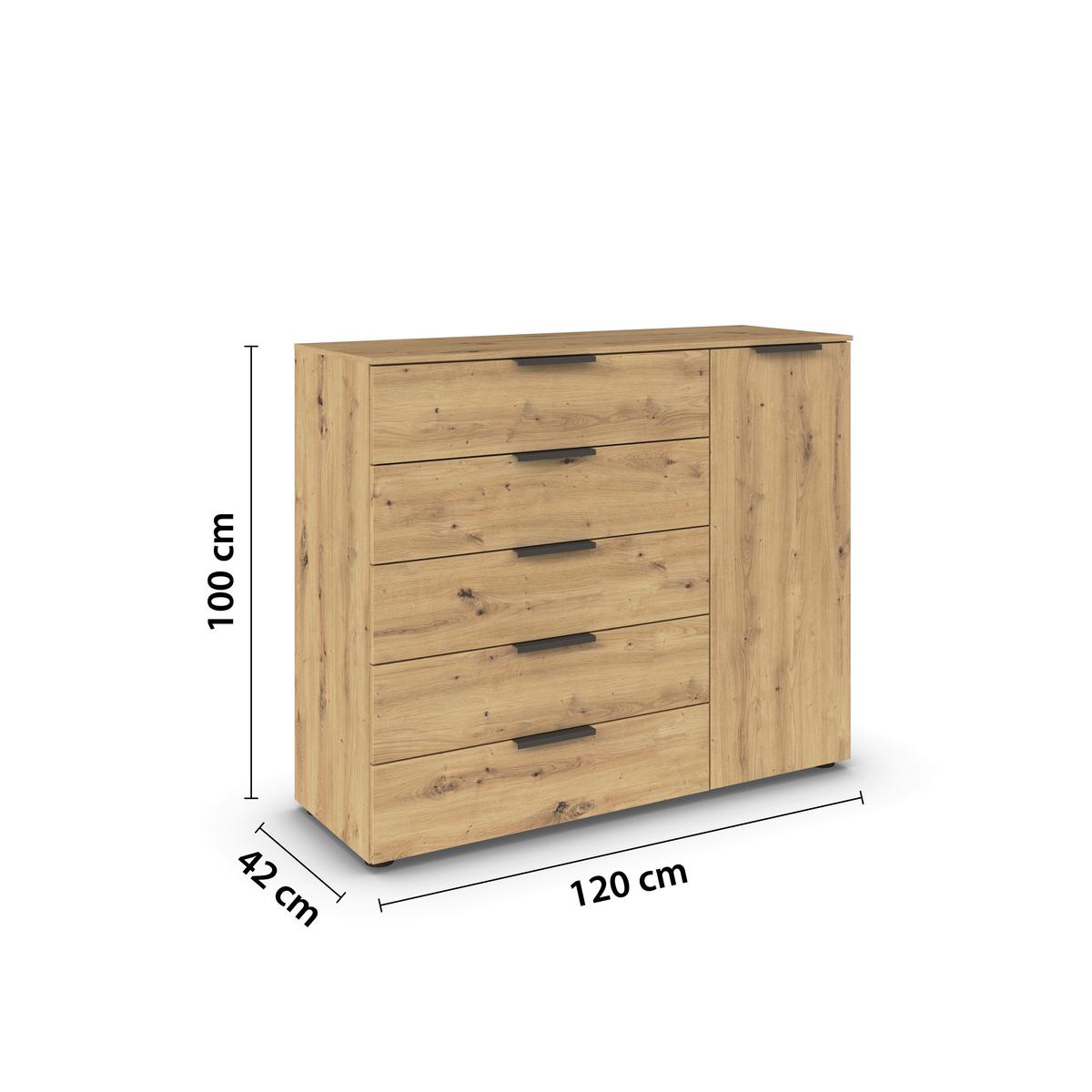 Kommode 120 Cm Flipp Eiche/graphitfarben - Graphitfarben/Eiche Artisan, MODERN, Holzwerkstoff (120/100/42cm) - Rauch Möbel