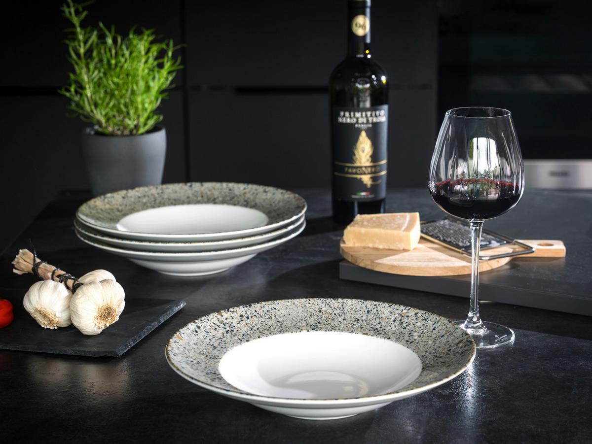 Pastateller Stone Collection Porzellan, Grau/Weiß, 4 Stück - Weiß/Grau, Basics, Keramik - Creatable