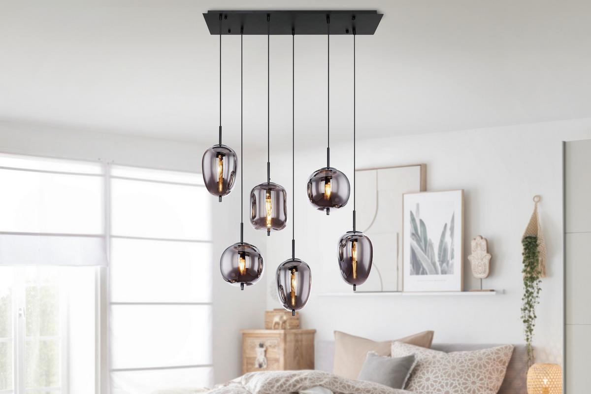 Závěsné svítidlo Jeanette, max. 40 Watt - černá, Moderní, kov/sklo (80/34/120cm) - Premium Living