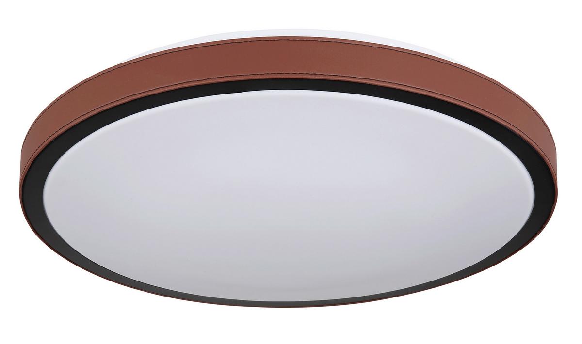 LED-Deckenleuchte Ø 42 cm mit Farbtemperaturwechsler - Dunkelbraun/Opal, KONVENTIONELL, Leder/Kunststoff (42/9,5cm) - Globo