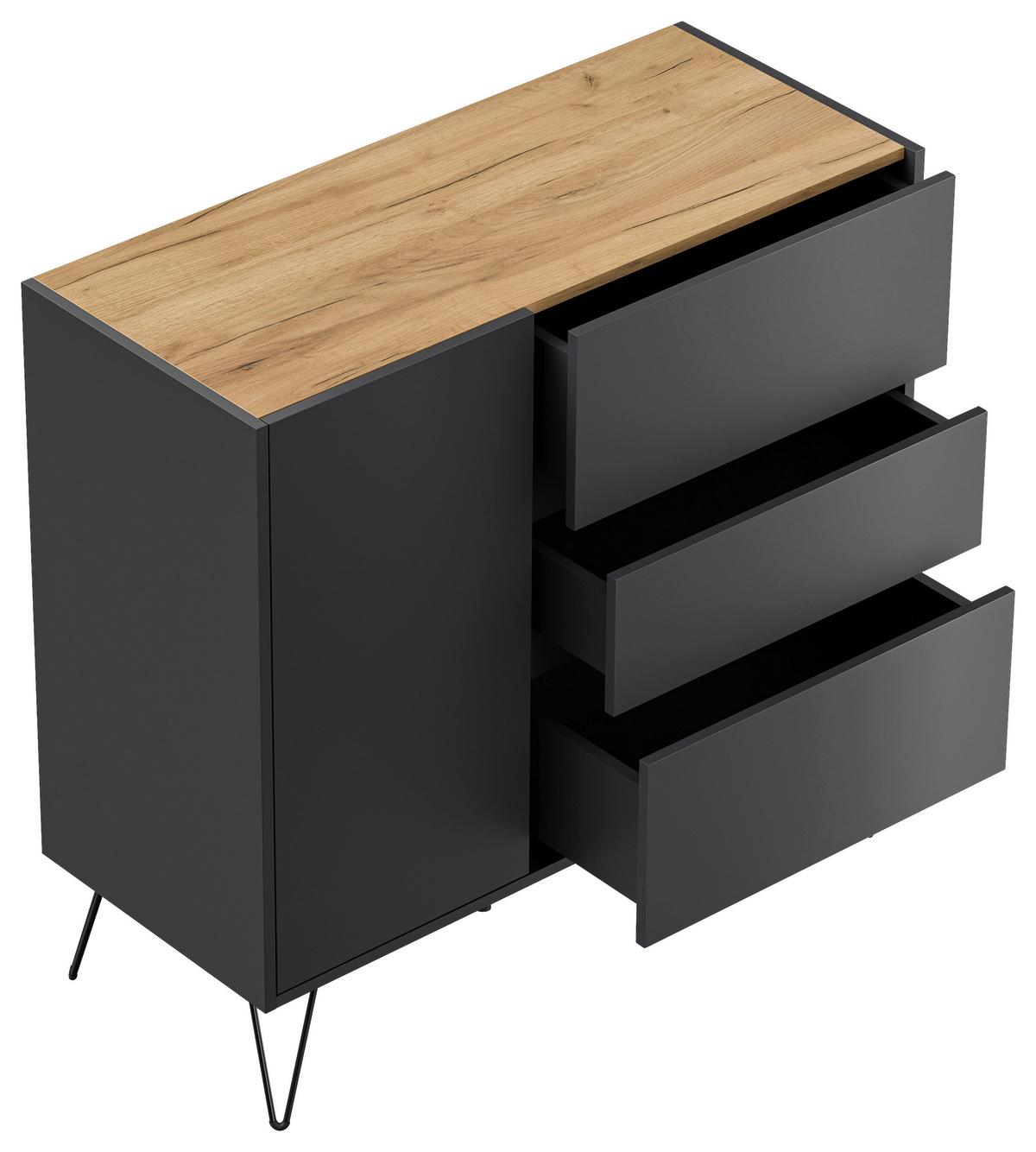 Sideboard Posseik Industrial Graphitfarben/Eichef. B: 99 cm - Eichefarben/Schwarz, Design, Holzwerkstoff (99/93,6/42cm) - P & B