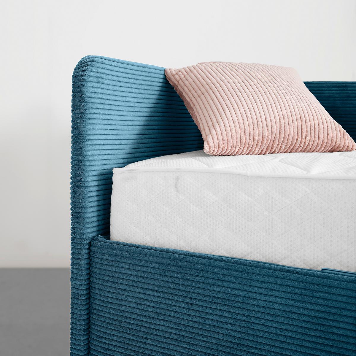 Posteľ Remi s bočnicami 140x200, poťah pastelový modrý - prírodná farba/pastelová modrá, Konventionell, drevo/textil (140/200cm)