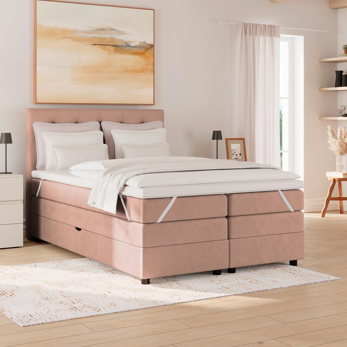 Boxspringbett Elio Altrosa 140x200 Cm H3/h4 - Schwarz/Altrosa, ROMANTIK / LANDHAUS, Textil (144/121/212cm) - James Wood