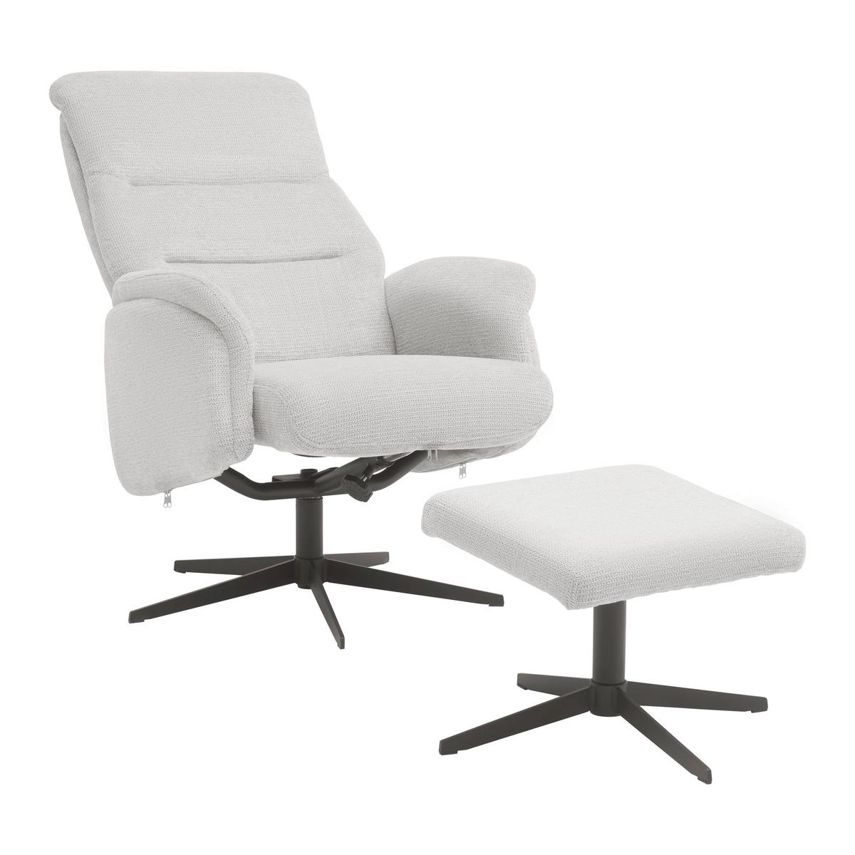 Relaxačné křeslo STAR, sv.šedý manšestr, s taburetem - černá/světle šedá, Moderní, kov/textil (72/105-94/91-114cm) - Mömax