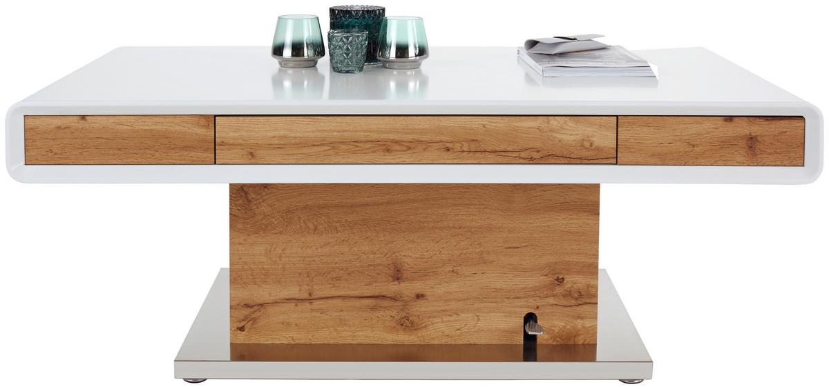 Dohányzóasztal Kopenhagen - tölgyfa színű/nemesacélszínű, Modern, faalapú anyag/fém (130/49-78/70cm)