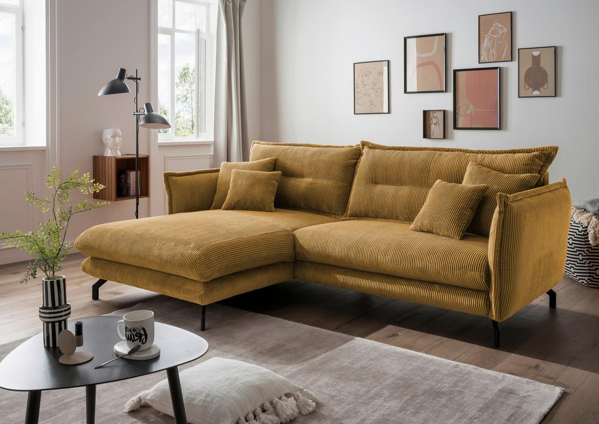 Ecksofa Lava Goldfarben S: 180/255 cm - Goldfarben/Schwarz, MODERN, Textil (180/255cm) - Livetastic