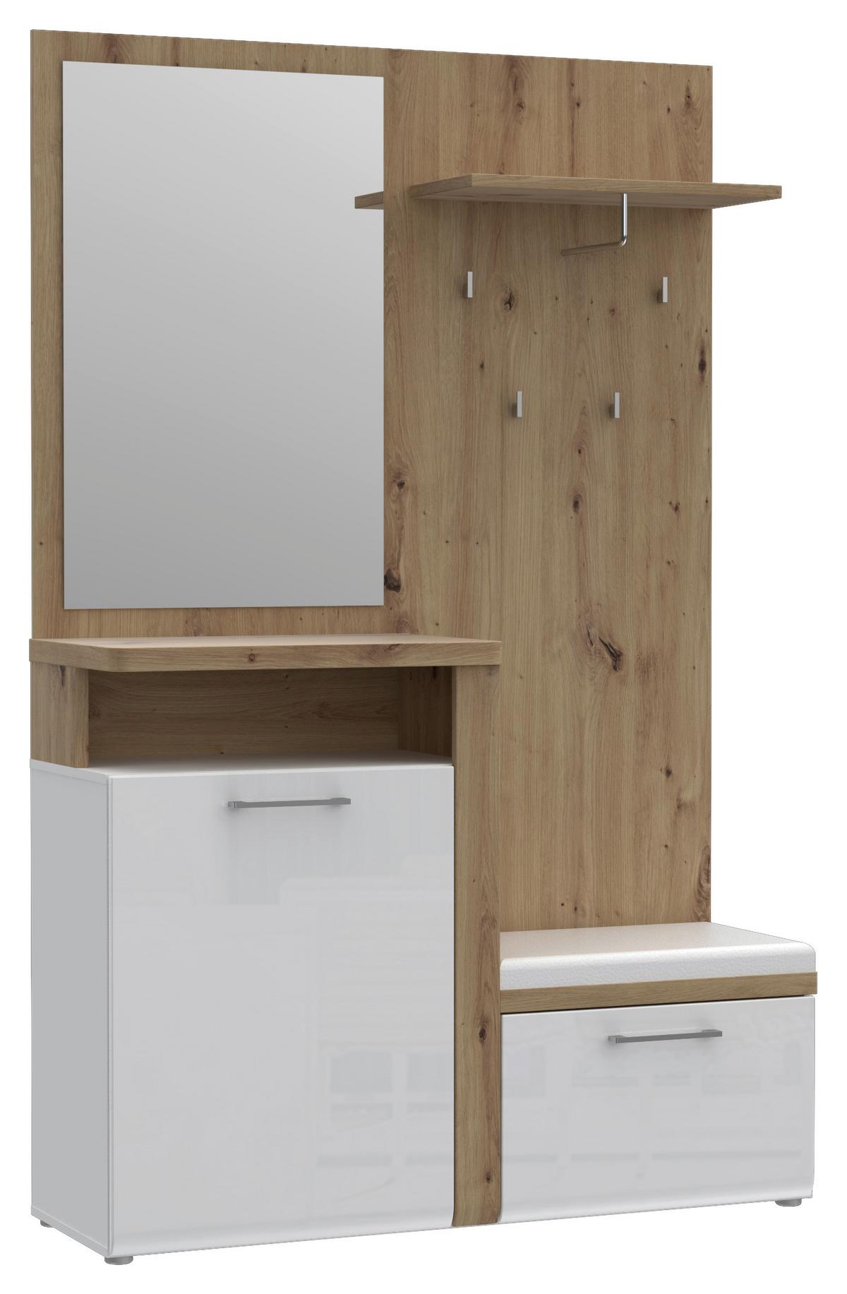 Garderobe Hud Weiß/Eiche Dekor B: 128,8 cm - Weiß/Eiche Artisan, MODERN, Holzwerkstoff (128,8/201/43,4cm) - MID.YOU