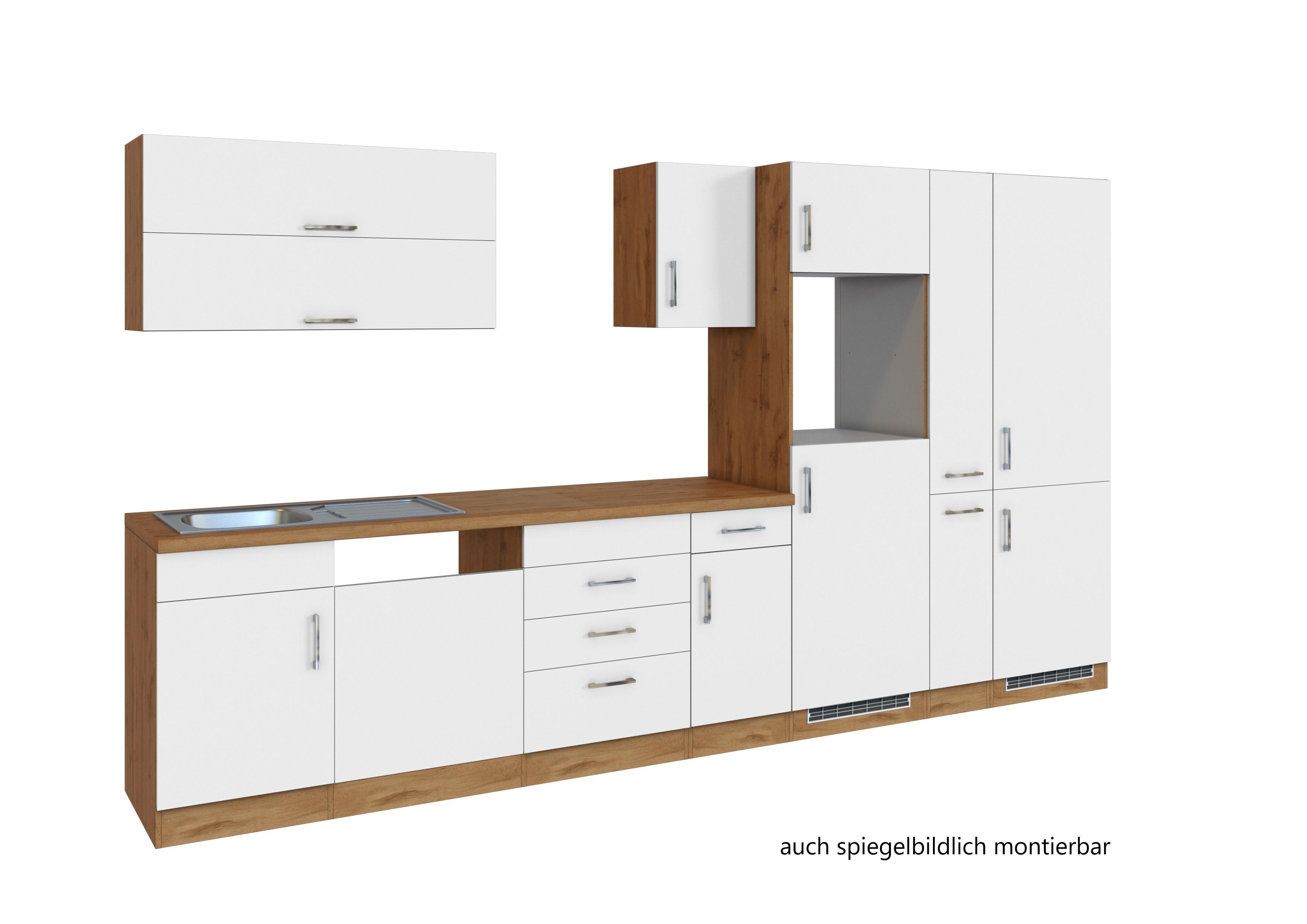 Weiße Küchenzeile ohne Geräte Breite ca. 360 cm