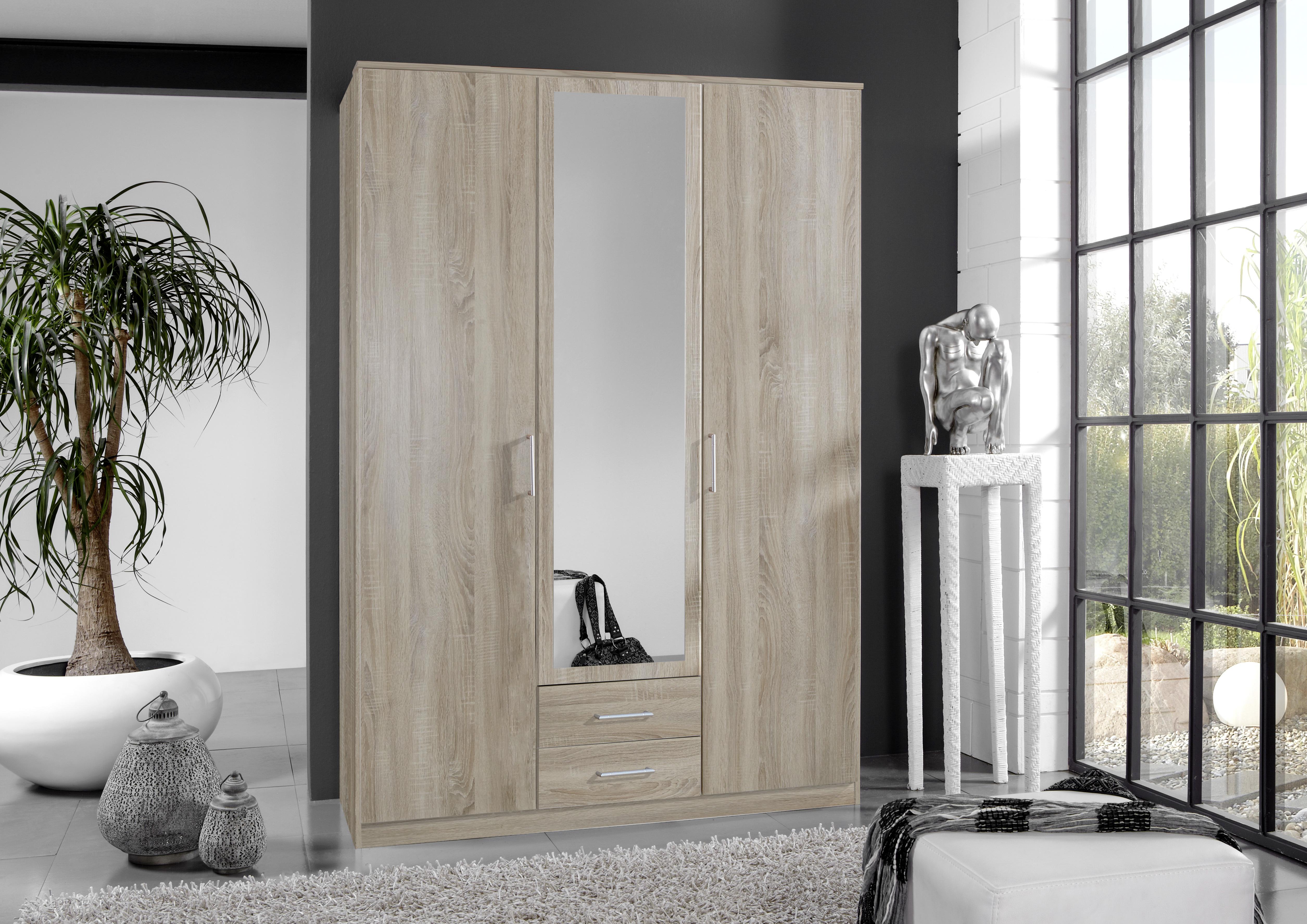 Šatní Skříň Osaka Šířka: 135cm - barvy dubu/barvy hliníku, Konvenční, kompozitní dřevo/plast (135/199/58cm) - MID.YOU