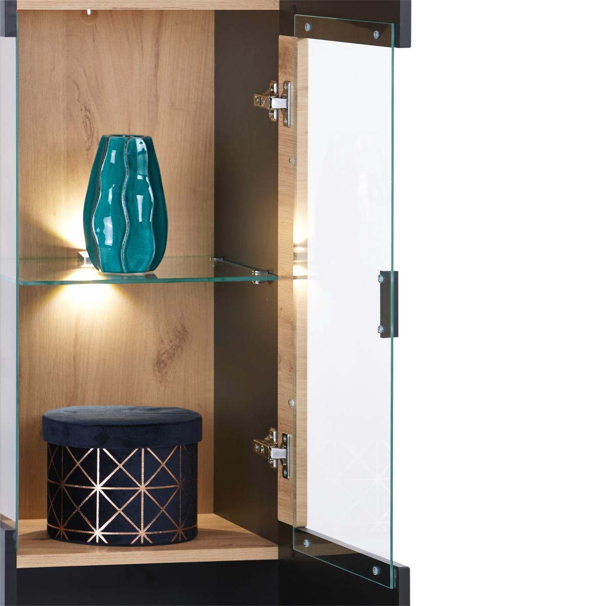 Vitrine Denver B: 60 Cm Grau/eiche Dekor - MODERN, Glas/Holzwerkstoff (60/209,5/41,6cm)