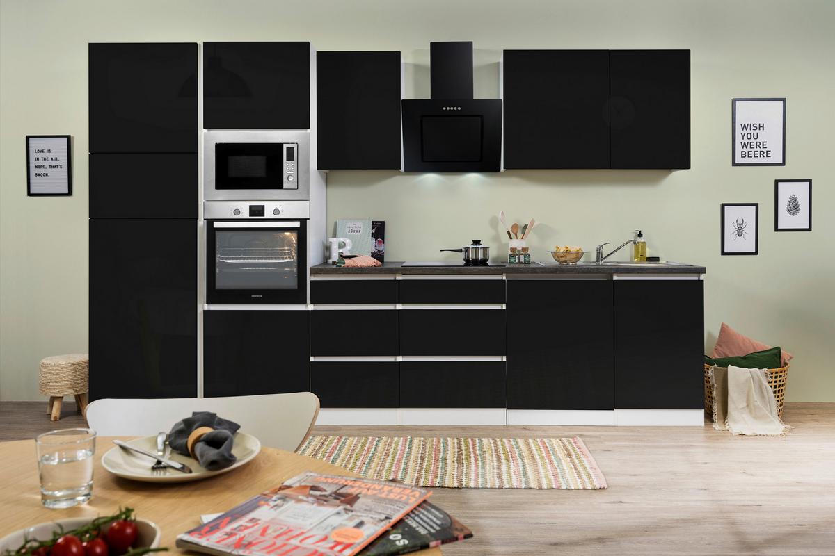 Küchenblock Lorena Küchenblock 345 cm - Schwarz Hochglanz/Graphitfarben, Basics, Holzwerkstoff (345cm) - Respekta
