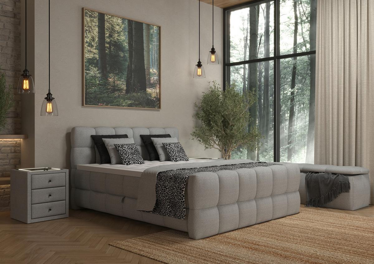 Boxspringbett Brisbane inkl. Bettkasten 160x200 - Hellgrau/Schwarz, Trend, Holz/Holzwerkstoff (160/200cm) - Sembella