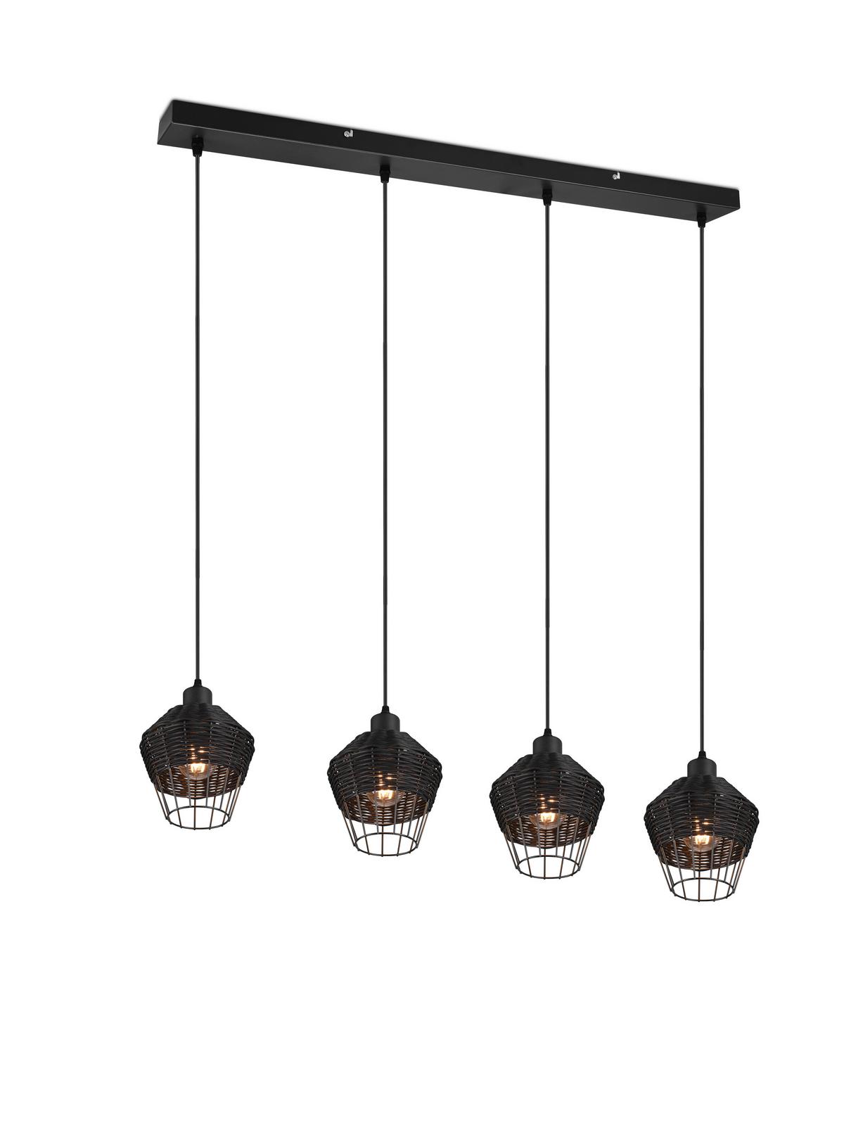 Hängeleuchte Borka H: 150 Cm 4-Flammig - Schwarz, ROMANTIK / LANDHAUS, Holz/Metall (95/150/17,5cm)