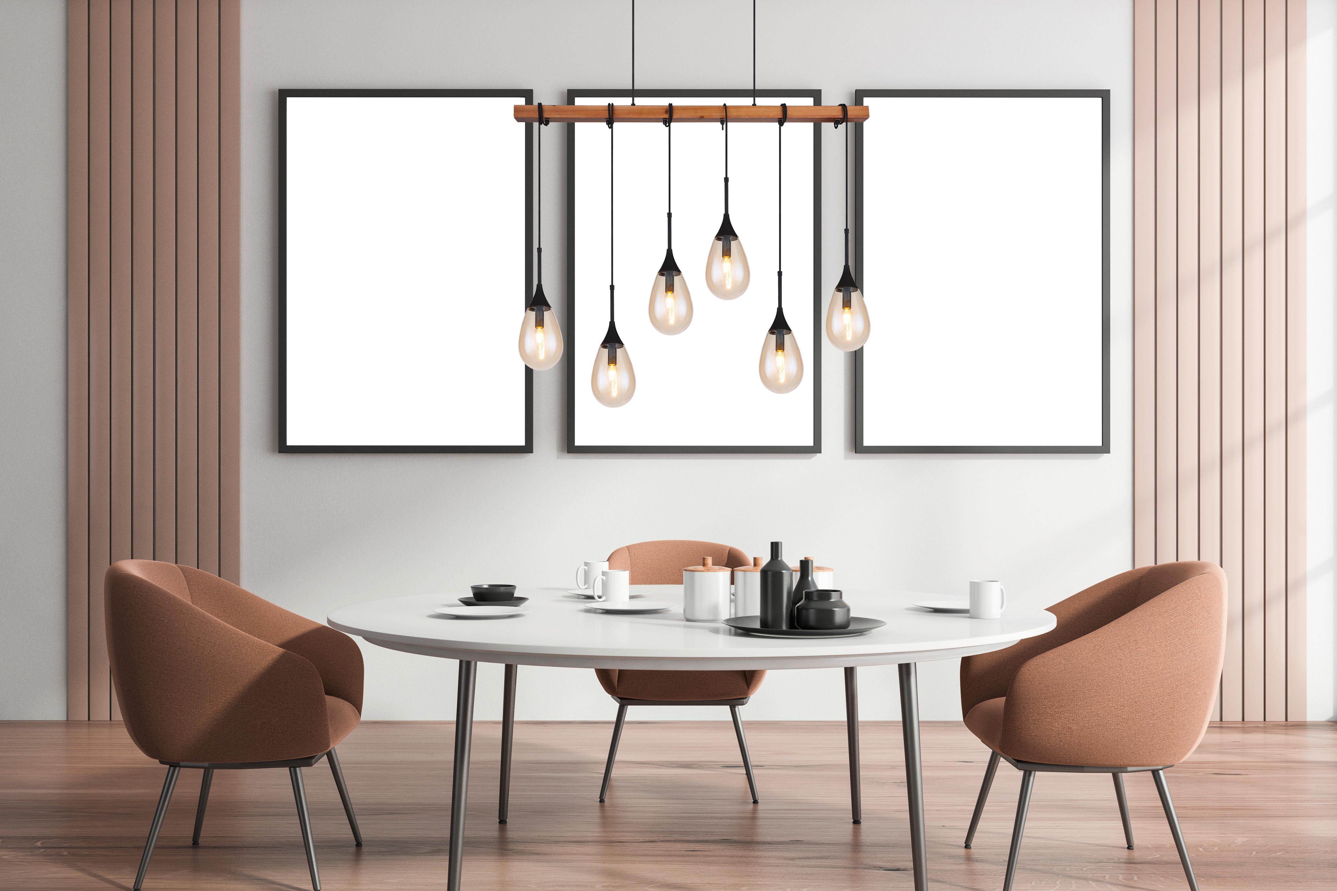 Hängeleuchte 15567-6 - Schwarz/Braun, Natur, Glas/Holz (115/12/120cm) - Globo