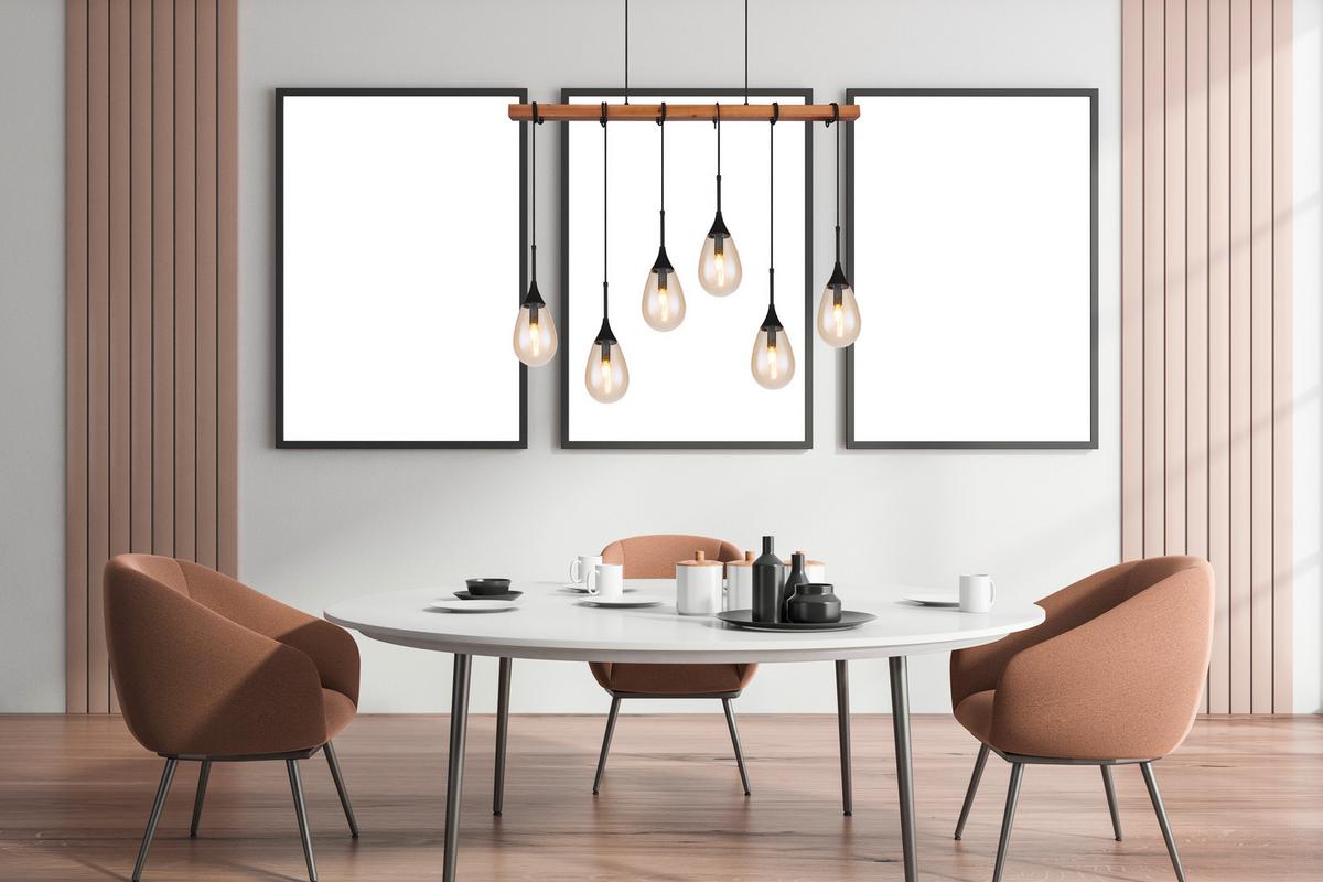 Hängeleuchte 15567-6 - Schwarz/Braun, Natur, Glas/Holz (115/12/120cm) - Globo
