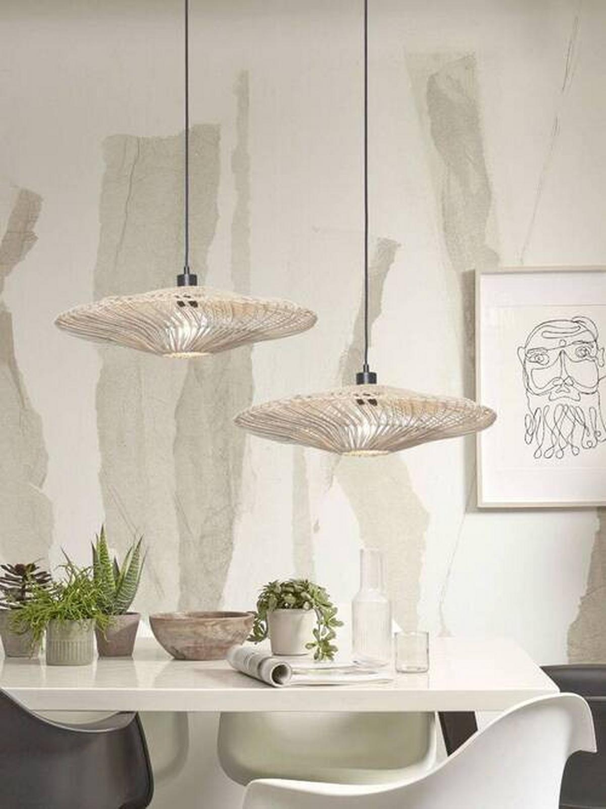 Hängeleuchte Zanzibar/H/5514/W - Weiß, Trend, Naturmaterialien (55/14cm) - Good & Mojo