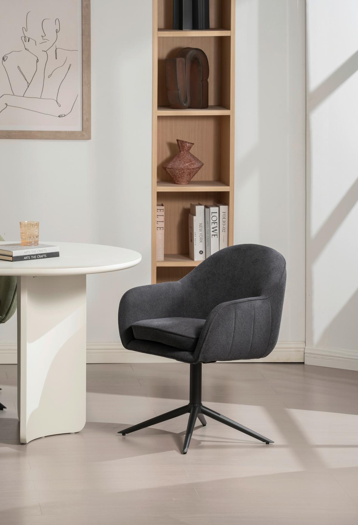 Armlehnstuhl Amara Leinenoptik Schwarz, B: 60 Cm - Schwarz, KONVENTIONELL, Holz/Textil (60/81/62cm) - MID.YOU