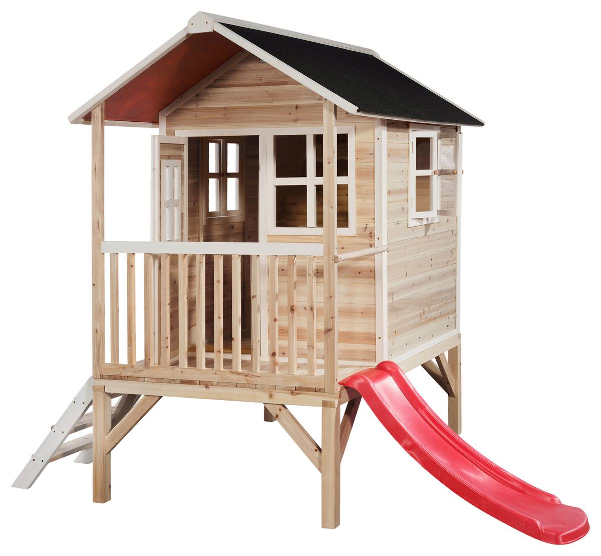 Stelzenhaus Mit Rutsche Naturfarben Exit Loft 300 - Rot/Naturfarben, KONVENTIONELL, Holz (369/190/215cm) - EXIT Toys