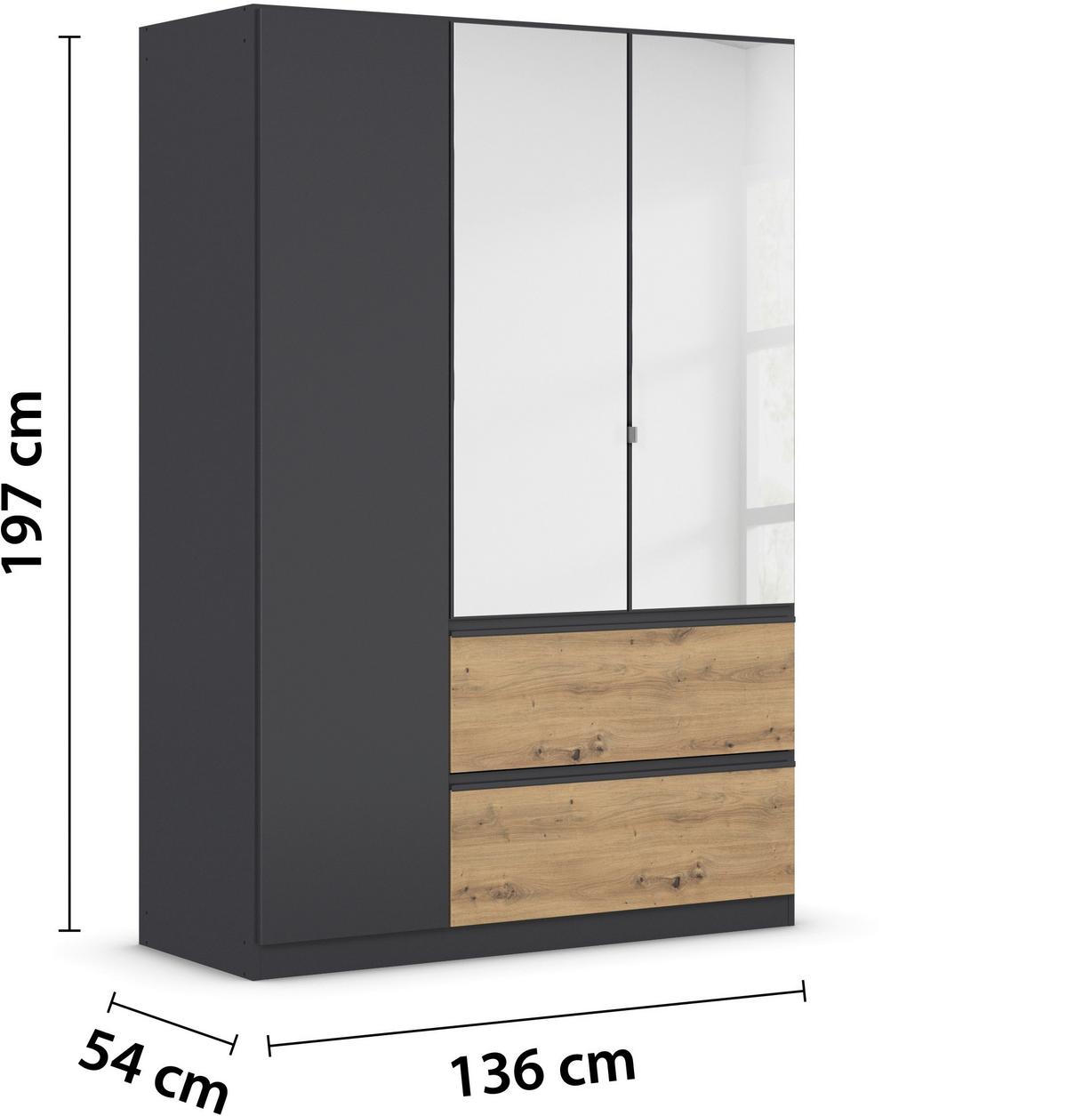 Drehtürenschrank Costa Grau Eiche Artisan Dekor - Eiche Artisan/Grau, MODERN, Holzwerkstoff (136/197/54cm) - Rauch Möbel