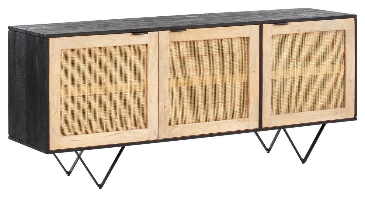 Sideboard Schwarz/Braun, B: 175 cm - Hellbraun/Schwarz, LIFESTYLE, Holz (175/75/45cm) - MID.YOU
