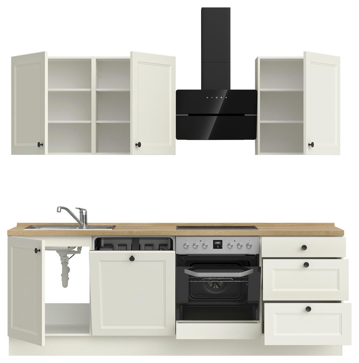 Kuchynská linka 240 cm, biela/dekor dub Sierra - čierna/biela, Modern, kov/kompozitné drevo (240cm) - Nobilia