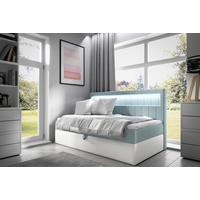 Polsterbett Mit Bettkasten 90x200 Cm Weiß / Hellblau - Schwarz/Weiß, MODERN, Leder/Textil (90/200cm) - Ondega