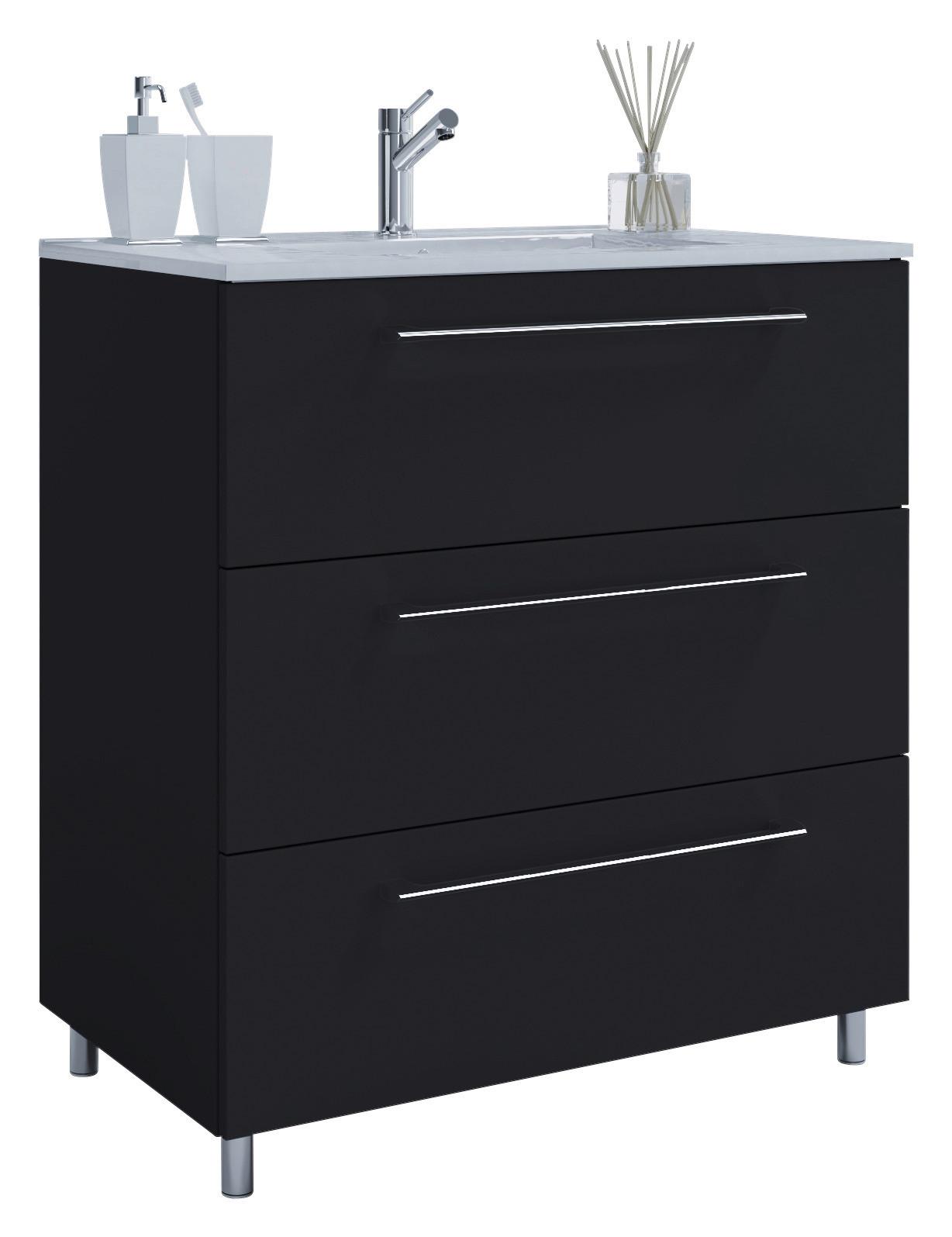 Waschtischkombi Schubo Schwarz Stehend - Alufarben/Schwarz, MODERN, Keramik/Holzwerkstoff (80cm) - MID.YOU