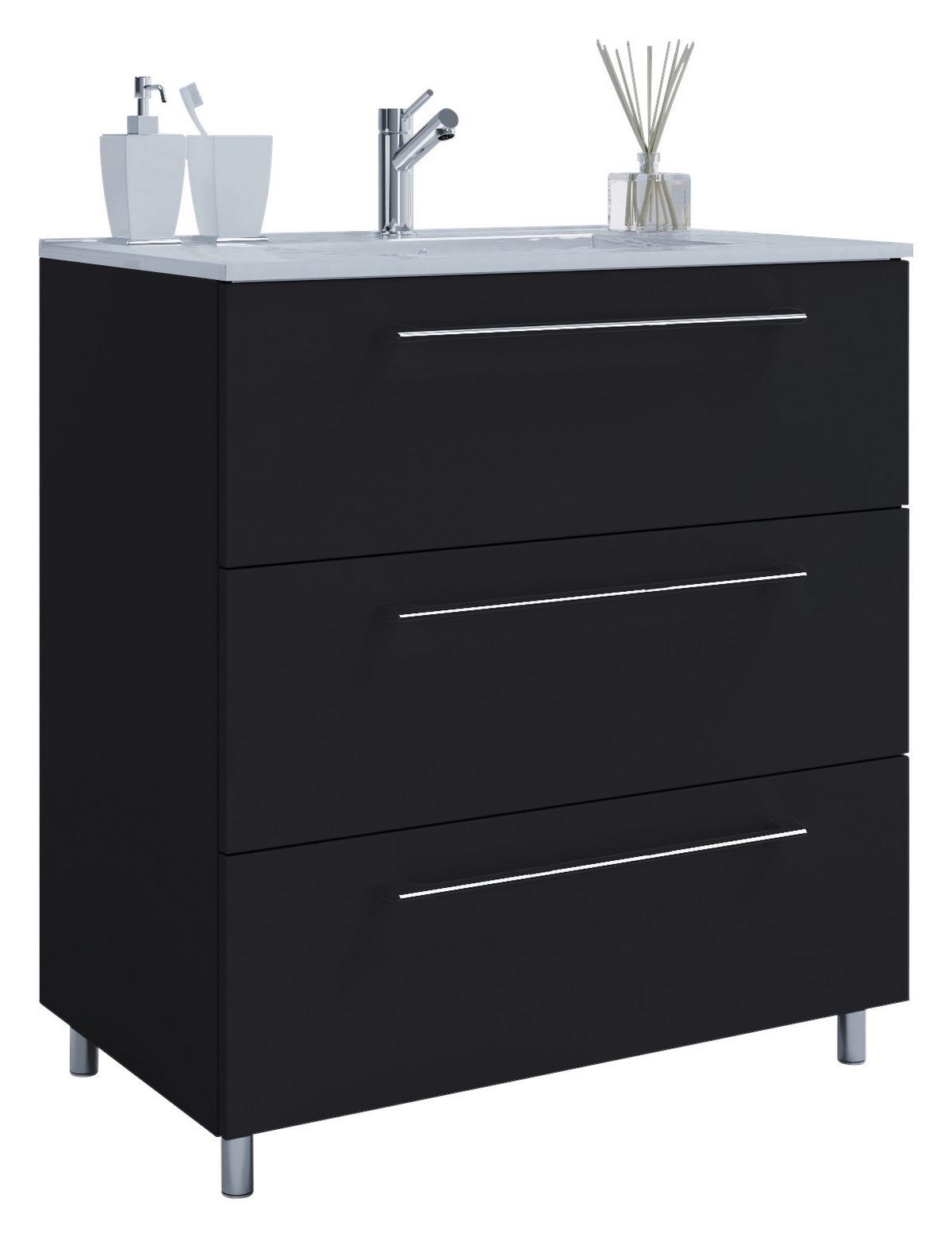 Waschtischkombi Schubo Schwarz Stehend - Alufarben/Schwarz, MODERN, Keramik/Holzwerkstoff (80cm) - MID.YOU