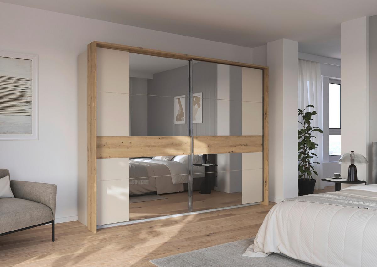 Schwebetürenschrank Calisto Champagner, B: 271 Cm - Champagner/Silberfarben, Trend, Holzwerkstoff (271/210/62cm) - Luca Bessoni