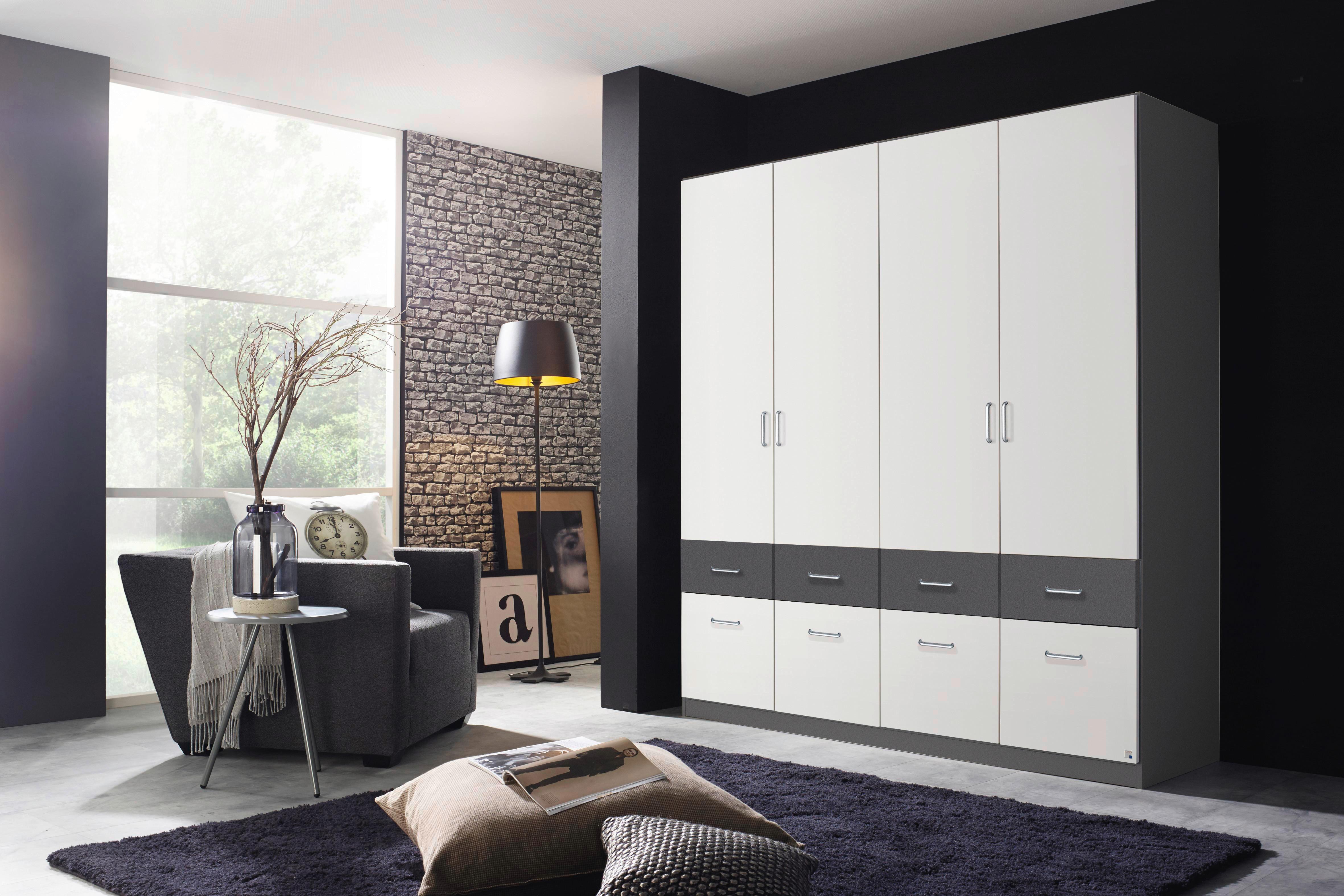 Drehtürenschrank Mit Schubladen 181cm Aalen Extra - Weiß/Grau, KONVENTIONELL, Holzwerkstoff (181/197/54cm)