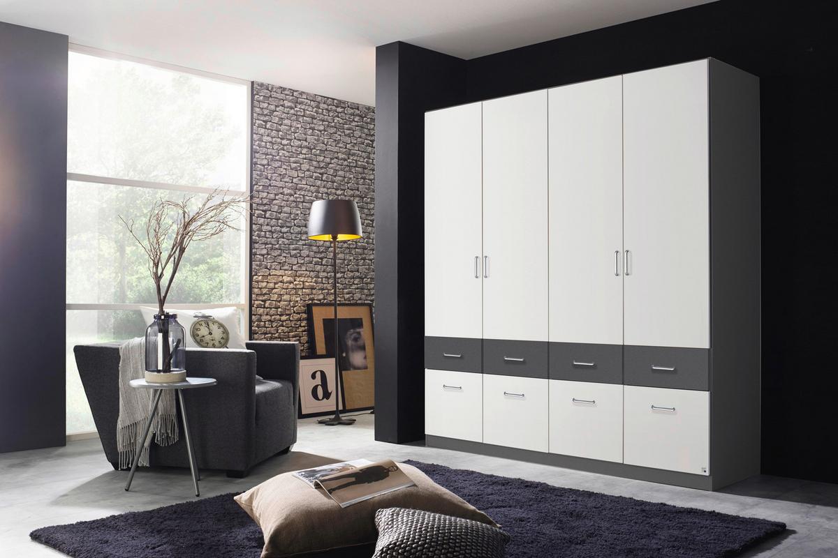 Drehtürenschrank Mit Schubladen 181cm Aalen Extra - Weiß/Grau, KONVENTIONELL, Holzwerkstoff (181/197/54cm)
