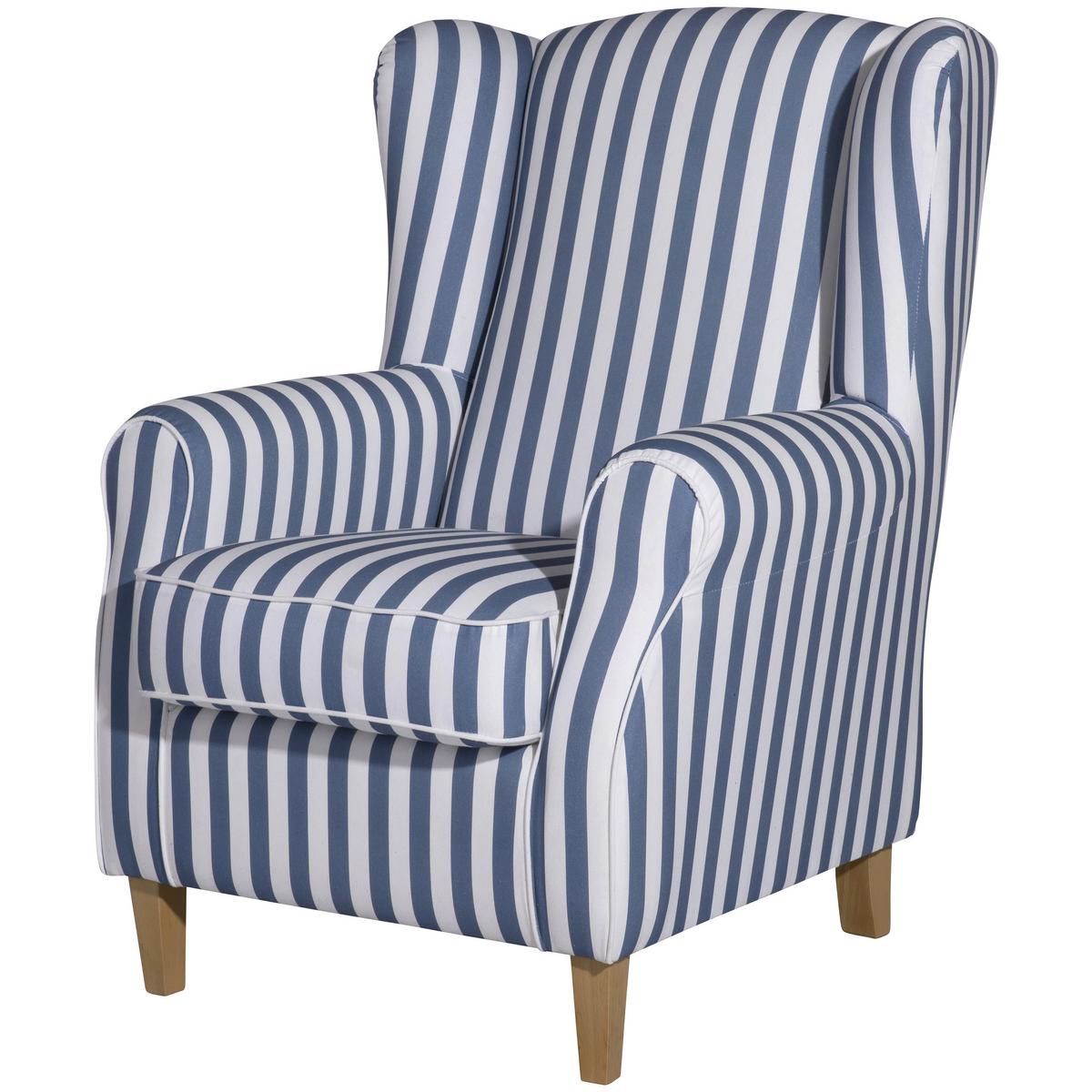 Ohrensessel Mit Armlehnen Lorris Flachgewebe Blau/weiß - Blau/Eichefarben, KONVENTIONELL, Textil (77/103/86cm) - Max Winzer