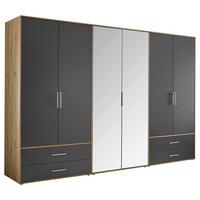 Drehtürenschrank mit Spiegel 302cm Velas Graphitfarben - Graphitfarben/Eiche Artisan, KONVENTIONELL, Glas/Holzwerkstoff (305/207/58cm)
