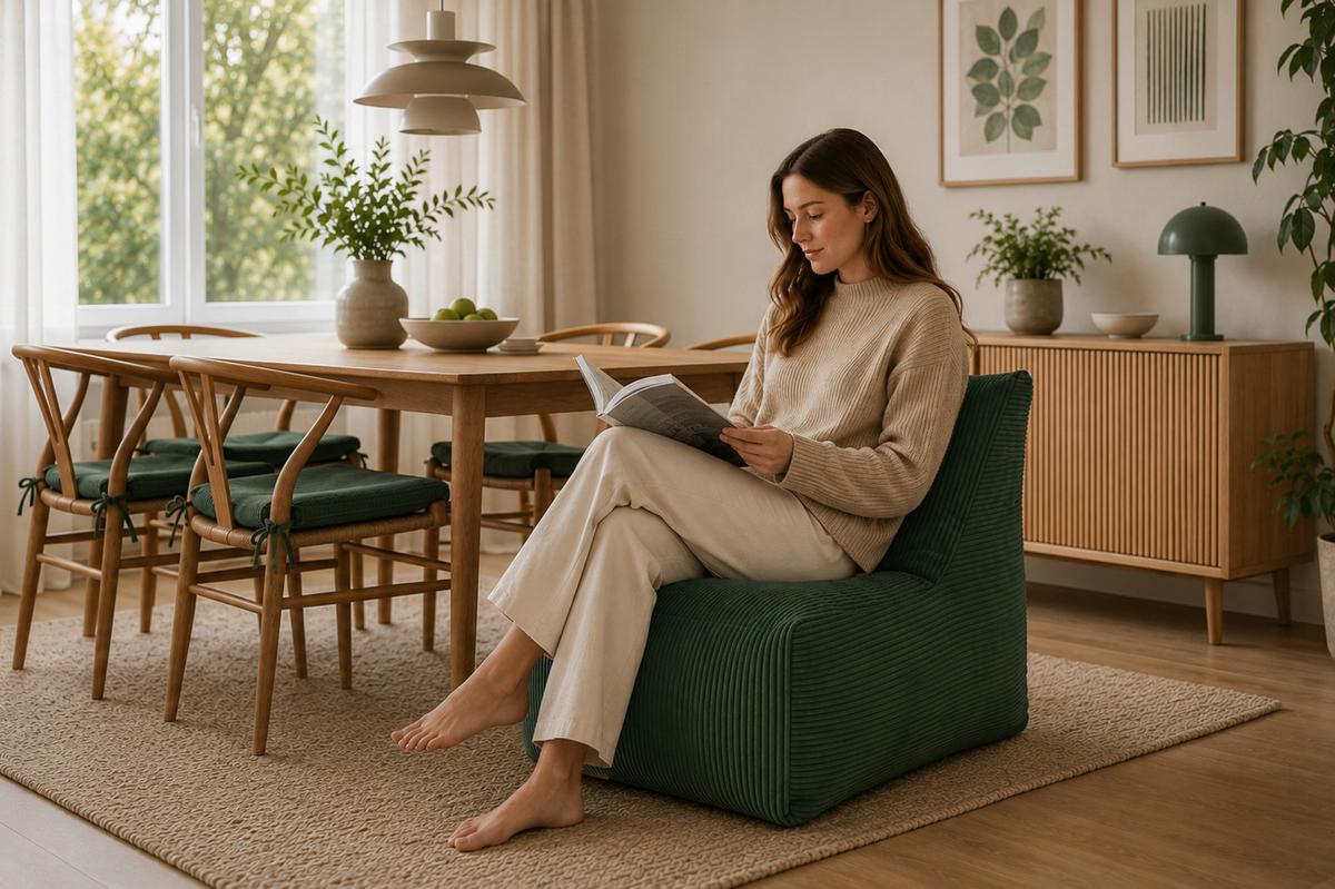 Sitzsack Luno Cord grün, Indoor, B: 70cm - Grün, Basics, Textil (70/70/100cm)