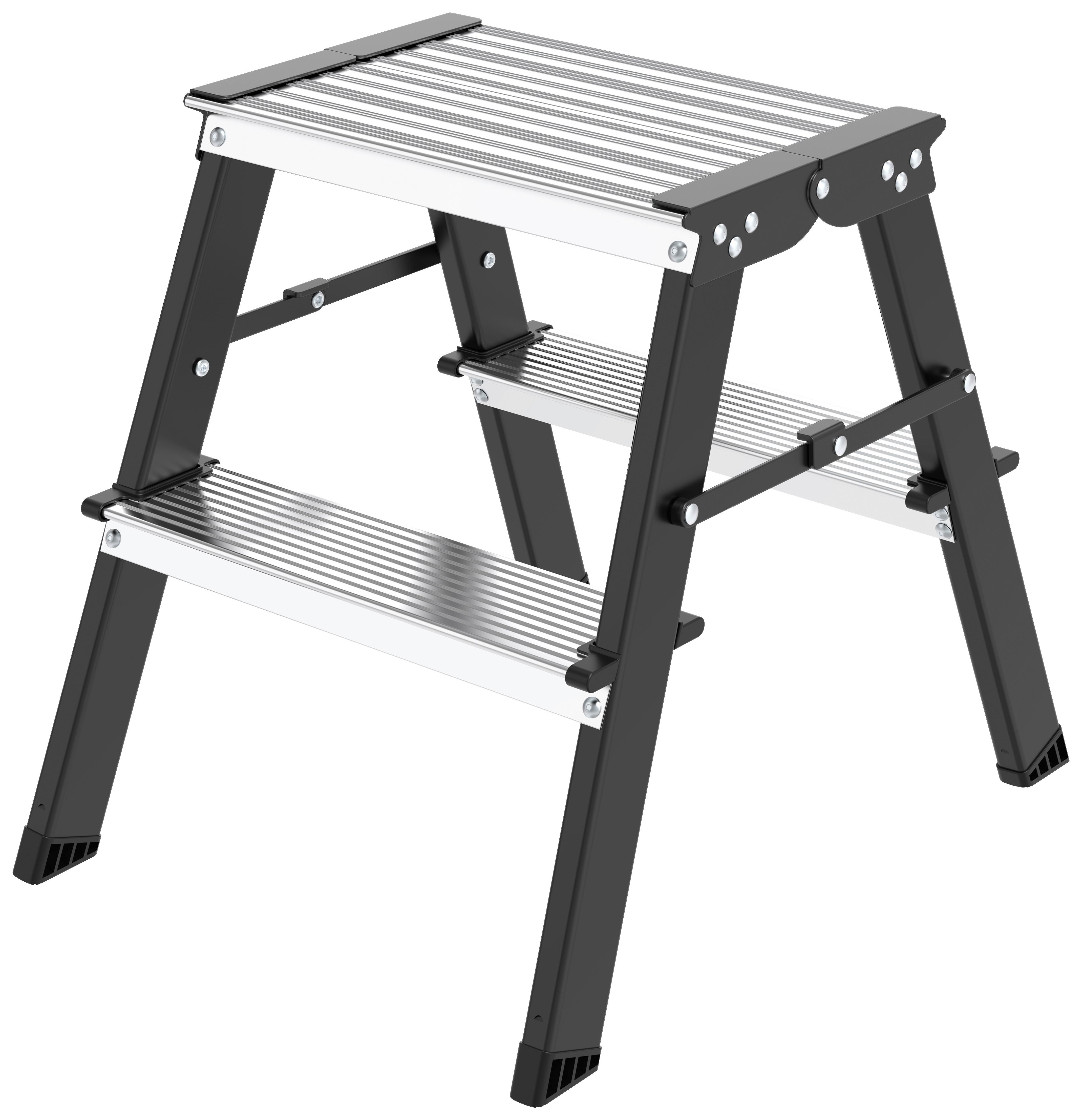 Klapptrittleiter Luna - Silberfarben/Schwarz, KONVENTIONELL, Kunststoff/Metall (34,5/45,2/38cm) - Homezone