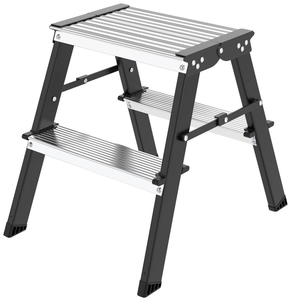 Klapptrittleiter Luna - Silberfarben/Schwarz, KONVENTIONELL, Kunststoff/Metall (34,5/45,2/38cm) - Homezone