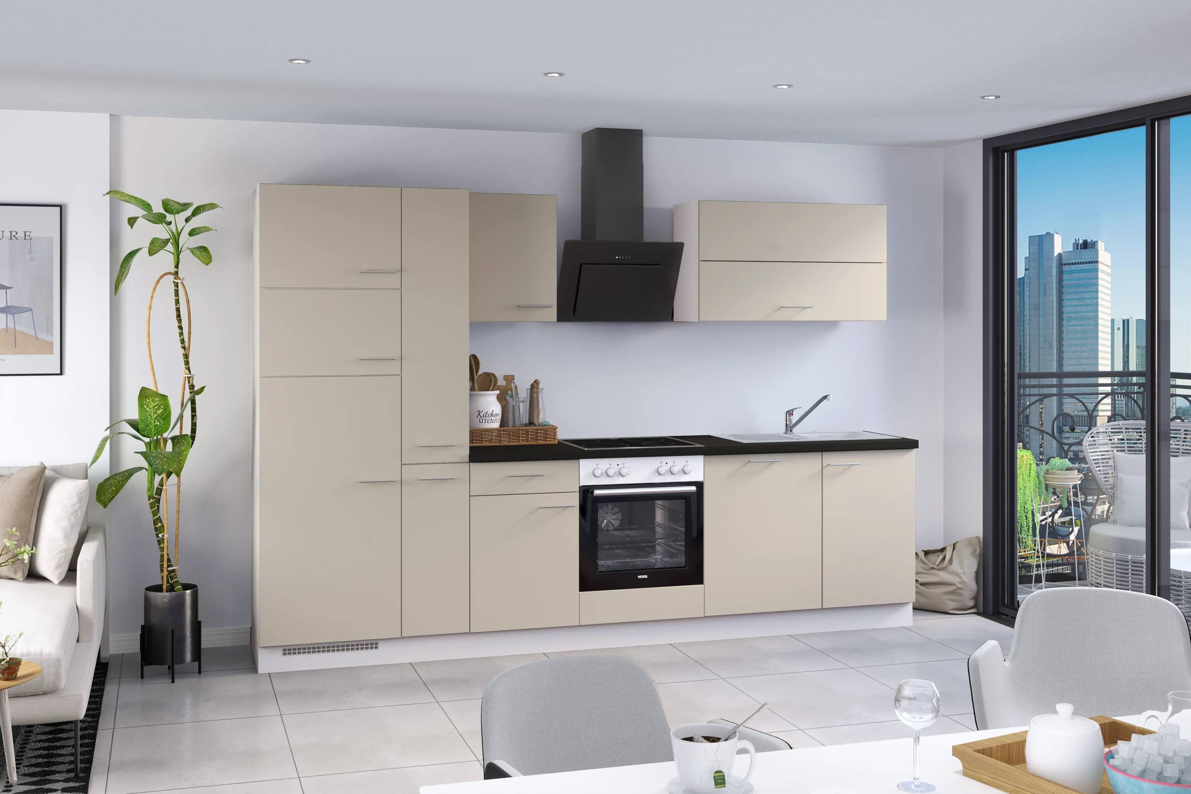 Küchenblock Ip1200 - Dunkelgrau/Creme, Basics, Holzwerkstoff (310cm) - Impuls