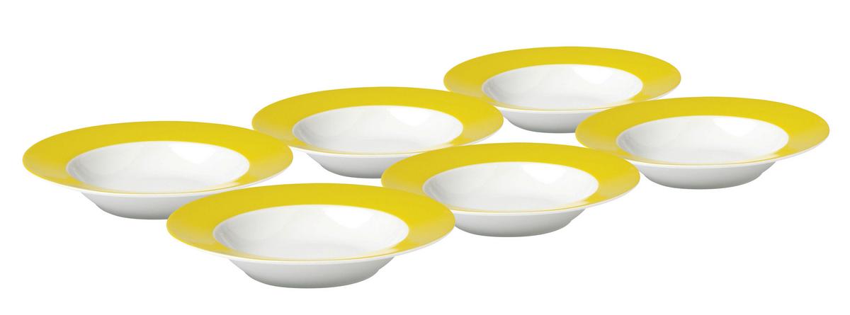 Suppentellerset Gelb Weiß 6-teilig D: 22 cm - Gelb/Weiß, Basics, Keramik (22cm) - Van Well