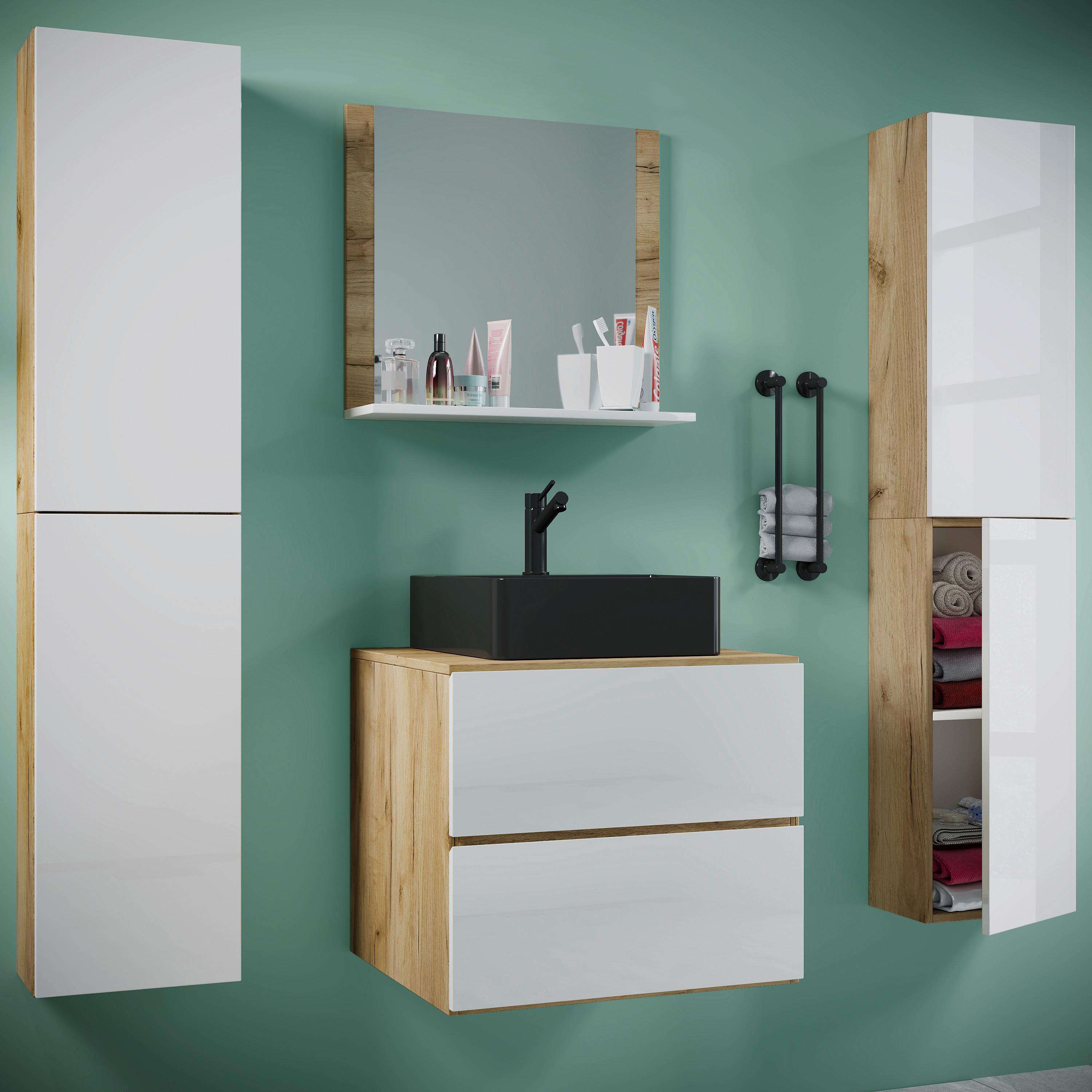 Badezimmer Lendas Bl XL - Honigeiche/Schwarz, MODERN, Glas/Keramik (127cm) - MID.YOU