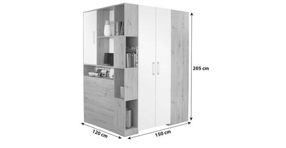 Eckschrank Begehbar mit Regal 120cm Box, Eiche Dekor/Weiß - Eichefarben/Weiß, MODERN, Holzwerkstoff (120/205/150cm) - Ondega