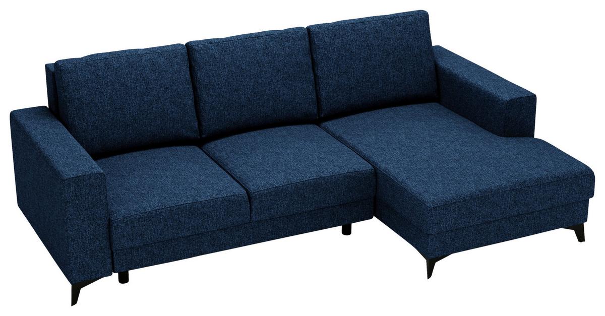 Ecksofa Harvey 244x156 cm mit Schlaffunktion Blau - Blau/Schwarz, Design, Textil (244/156cm) - Livetastic
