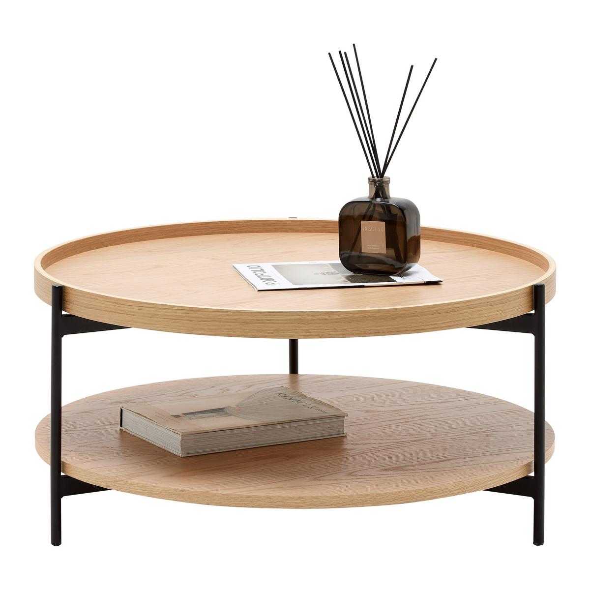 Konferenčný stolík PLATE 80 - čierna/prírodná farba, Modern, kov/kompozitné drevo (80/40/80cm) - Mömax