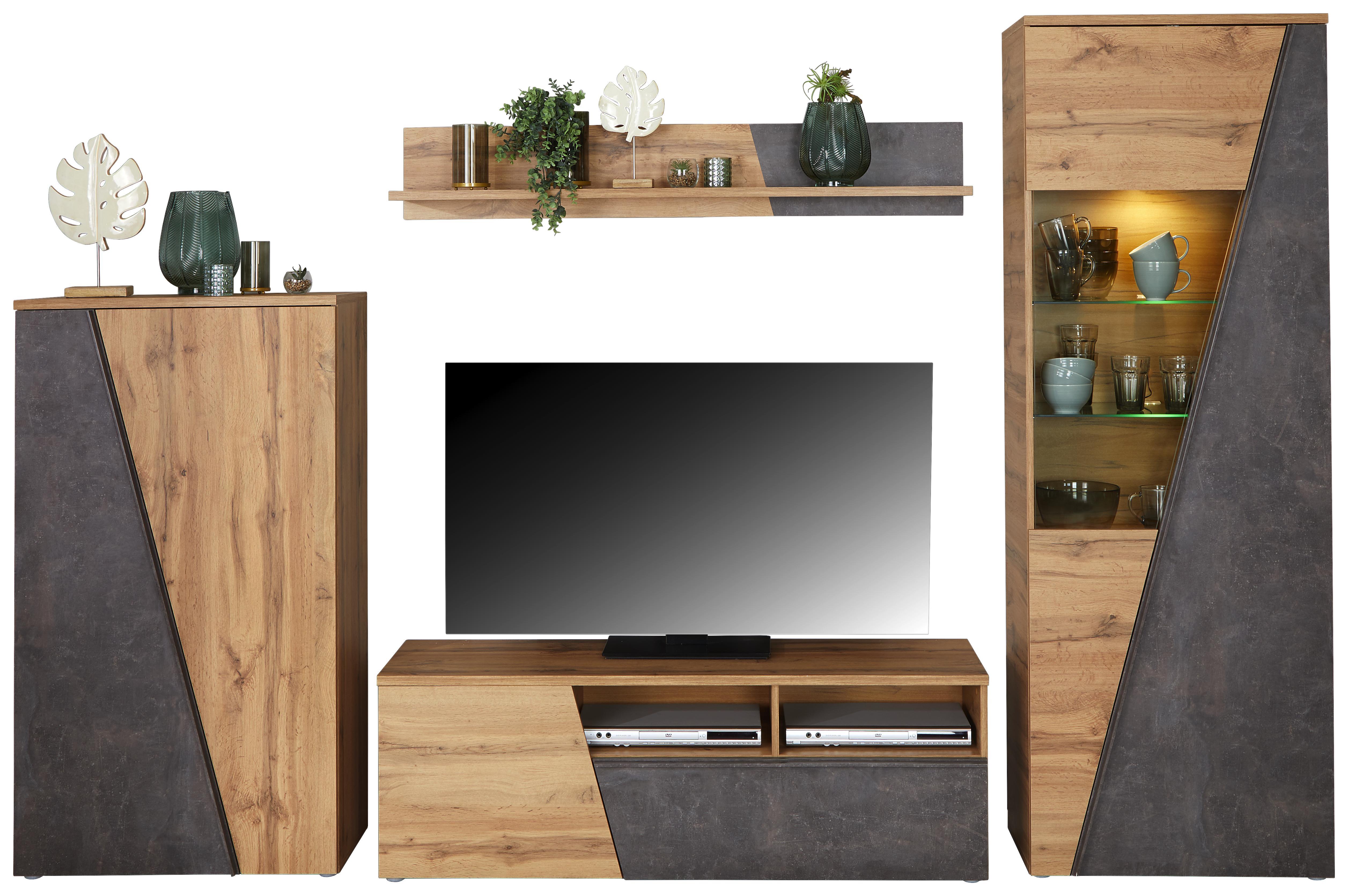 Wohnkombination Venedig 1 B:287cm Wotan Eiche Dekor - Eichefarben/Dunkelgrau, MODERN, Holzwerkstoff (287/196/40cm)