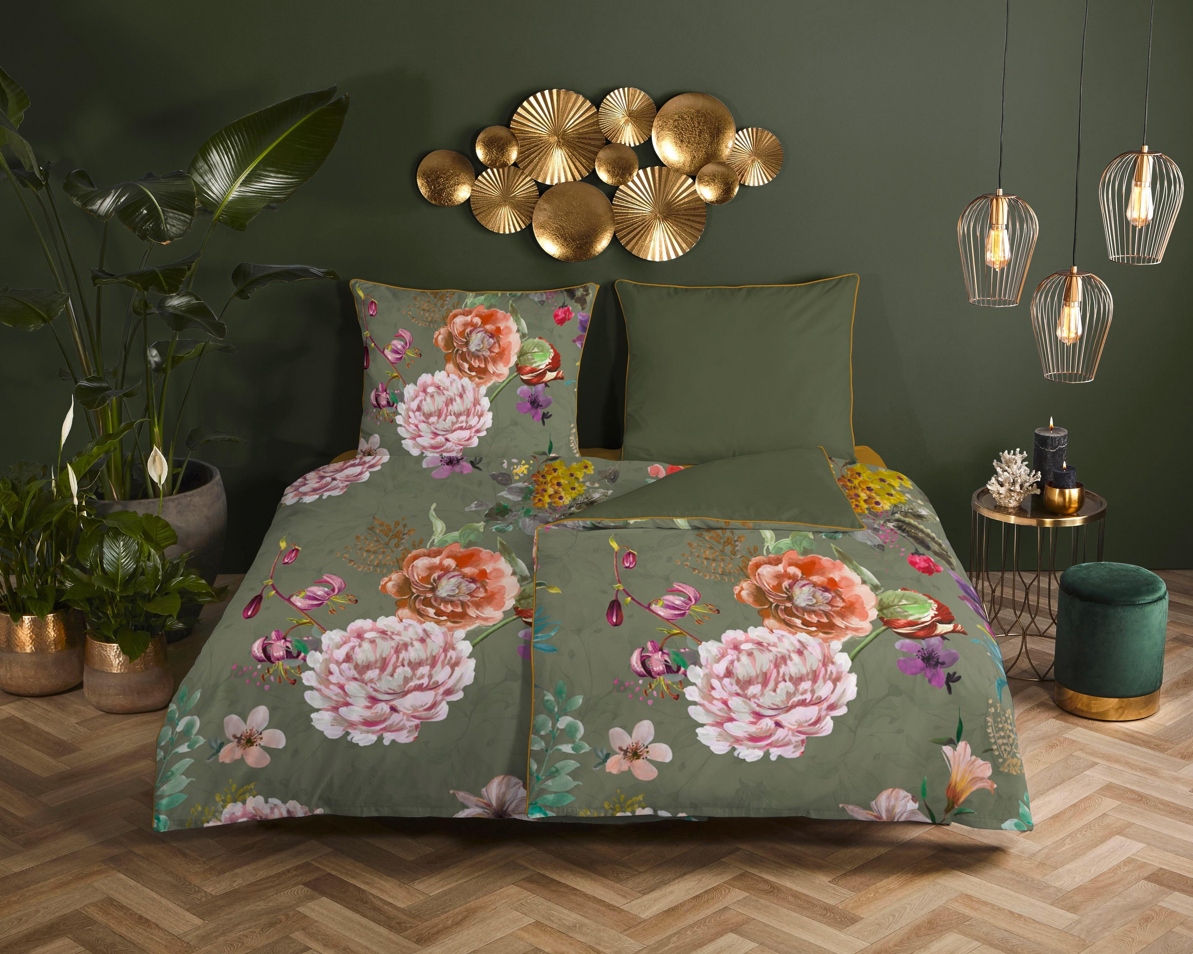 Wendebettwäsche Parma Grün Olivgrün 155x220 cm - Olivgrün/Grün, Design, Textil (155/220cm)