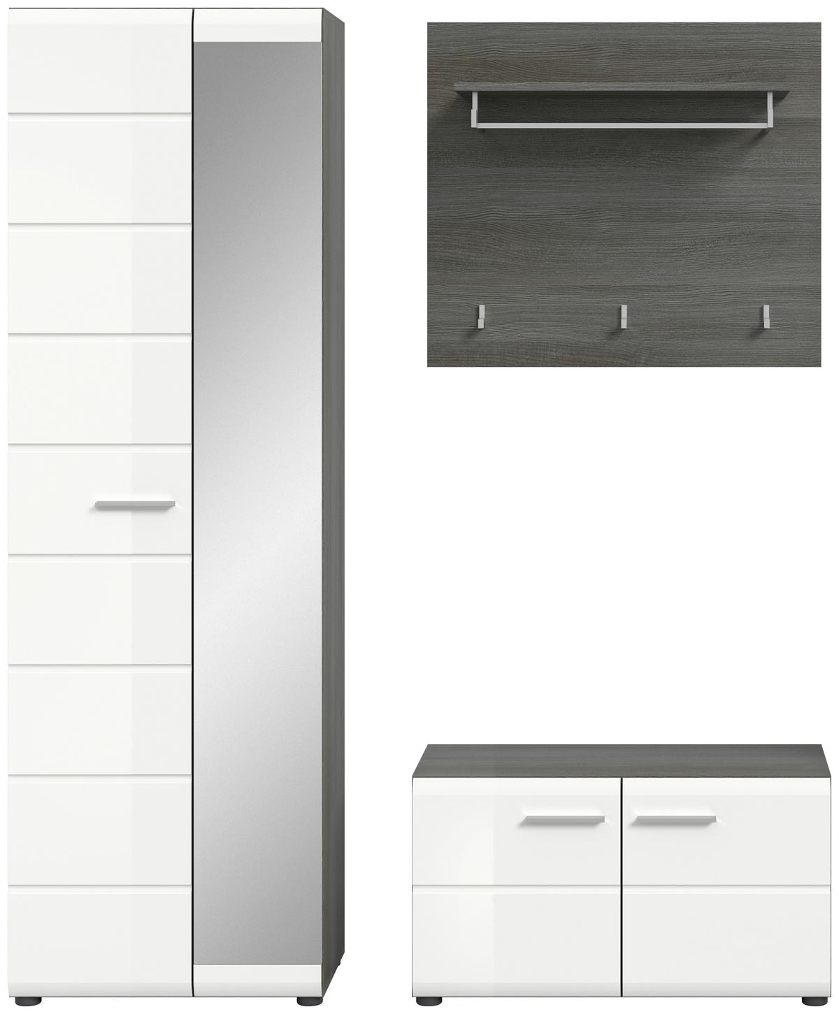 Garderobe Salsa Weiß/Rauchsilber B: 155 cm - Weiß Hochglanz, Design, Holzwerkstoff (155/192/37cm) - MID.YOU