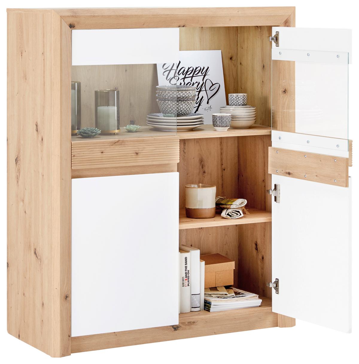 Vitrine Kashmir New B: 100 Cm Inkl. Led, Eiche Dekor/weiß - Klar/Eichefarben, MODERN, Glas/Holzwerkstoff (100/120/41cm) - James Wood