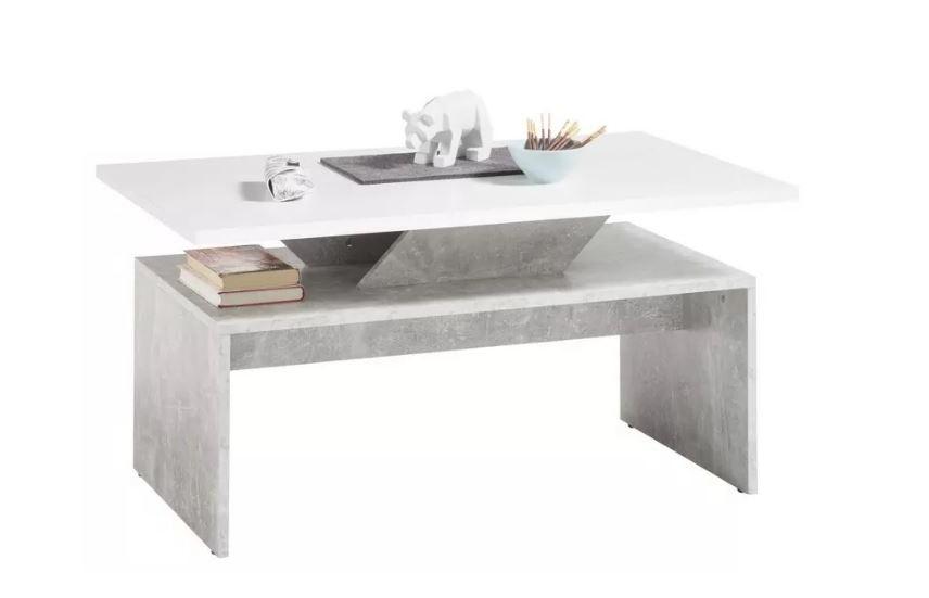 Couchtisch Holz + Ablagefläche Allegra Beton Dekor/weiß - Hellgrau/Weiß, Design, Holzwerkstoff (100/60/50cm) - MID.YOU